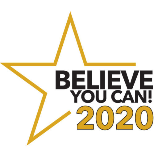 Believe You Can! 2020 logo. An outline of a yellow star with the two right points removed and the words Believe You Can in all caps in black text show. Under that text is 2020 in the same yellow as the star outline appear.