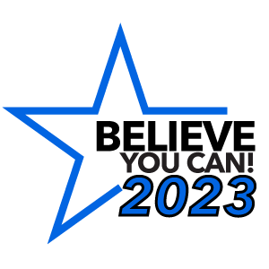 Logo: Believe You Can! 2023. Believe You Can! is in black text, while 2023 is in Meta blue with a black outline. The star outline is in Meta blue.
